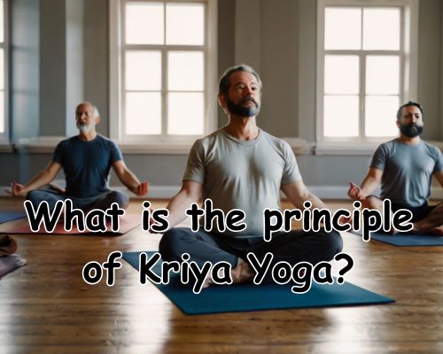 three men doing kriya yoga in a studio
