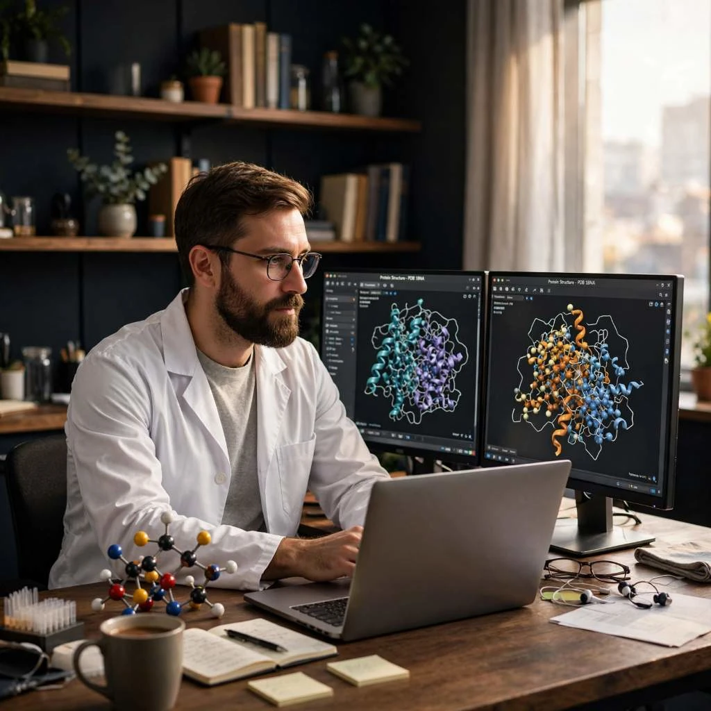 Scientist Analyzing Peptide Protein Structure
