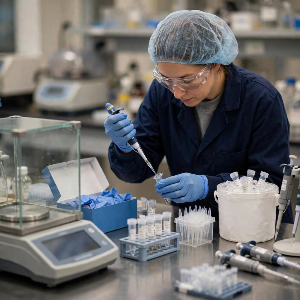 Technician Testing Peptide Sample Quality